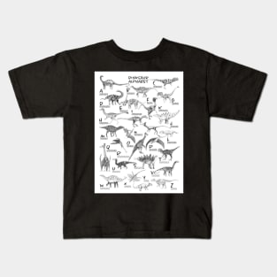 Dinosaur alphabet black and white Kids T-Shirt